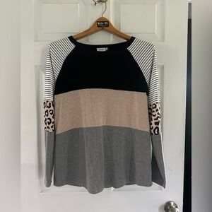 Lalala Long Sleeve Color Block Animal Print Top - Womens Size Medium